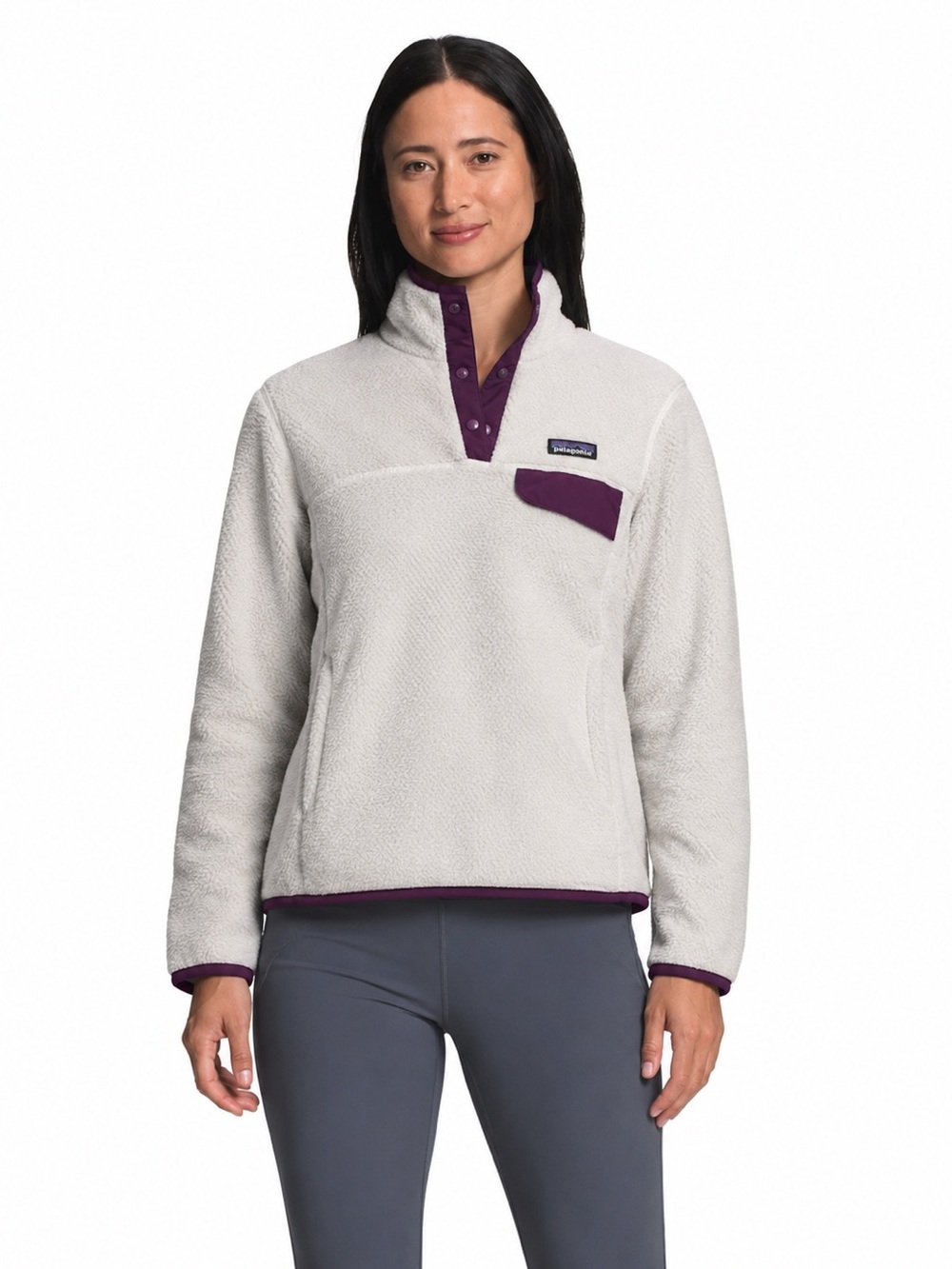 Patagonia Re-Tool Snap-T Pullover Fleece Jacket Cream Purple Small *E
